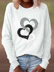 Casual Loose Heart print Round neck Long sleeve T shirt Sweatshirts