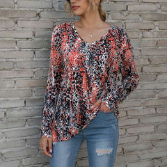 Casual Print V neck Long sleeve T-Shirts