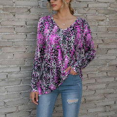 Casual Print V neck Long sleeve T-Shirts