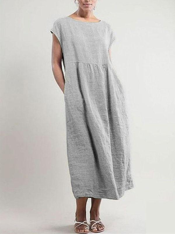 Round Neck Plain Loose Casual Maxi Dresses