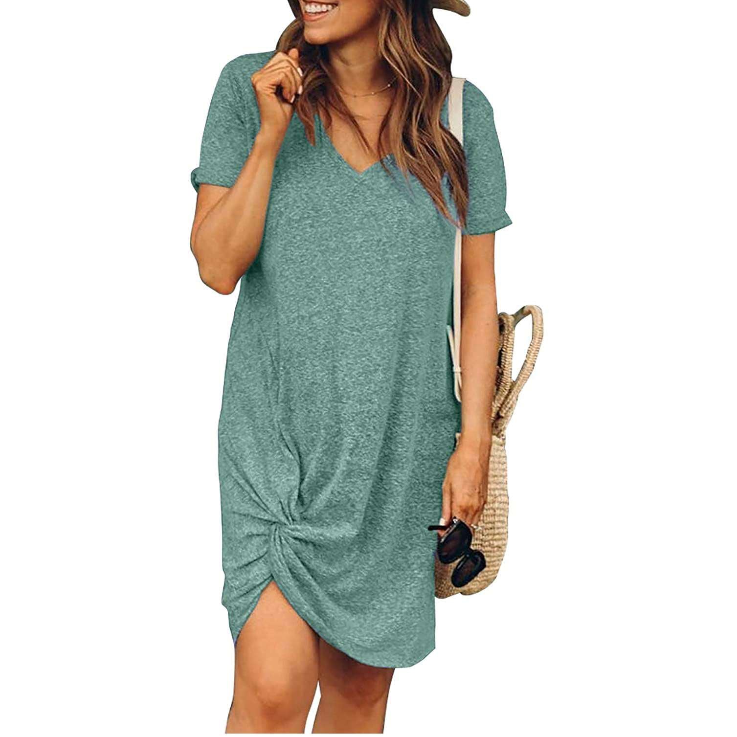 Casual Pure V neck Short sleeve Kink Shift Dresses