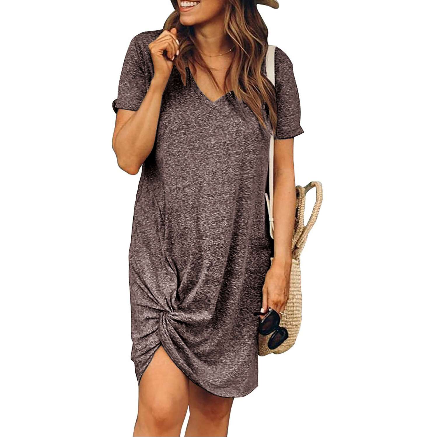 Casual Pure V neck Short sleeve Kink Shift Dresses