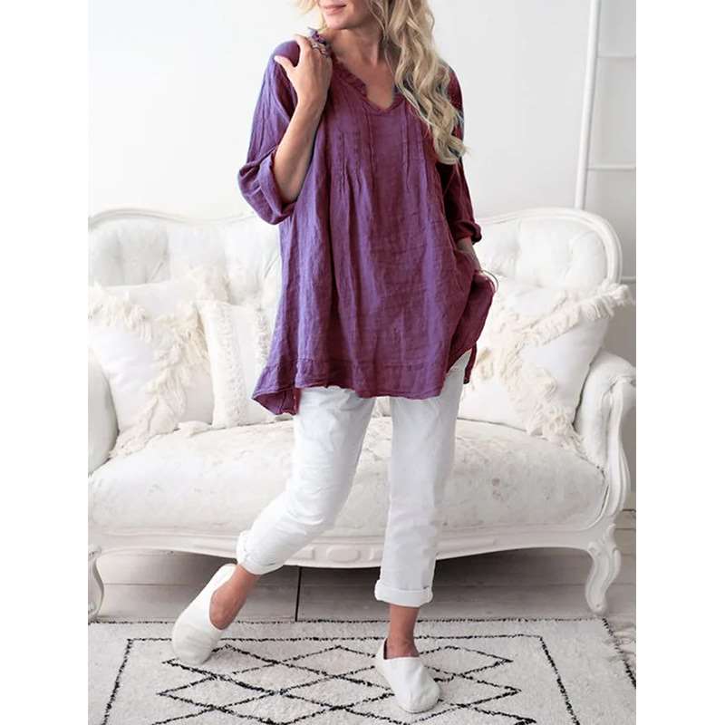 Casual Pure V neck Long sleeve Blouses