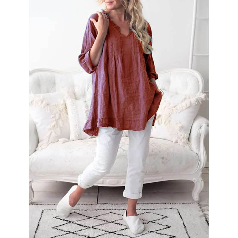 Casual Pure V neck Long sleeve Blouses