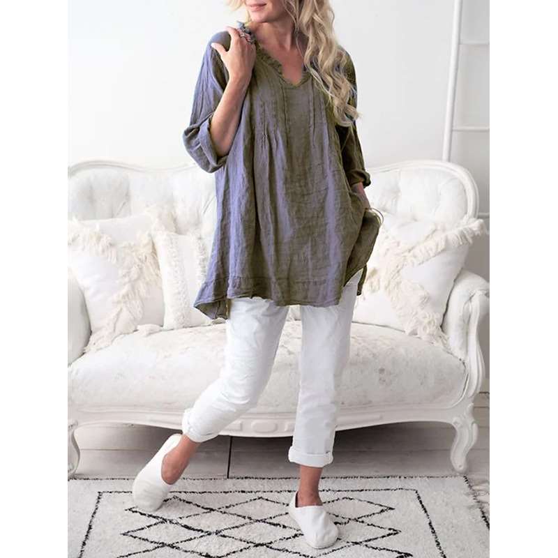 Casual Pure V neck Long sleeve Blouses