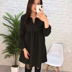 Casual Pure Gored V neck Long sleeve Shift Dresses
