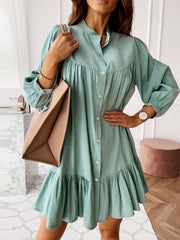Casual Loose Gored Falbala Round neck Long sleeve Shift Dresses