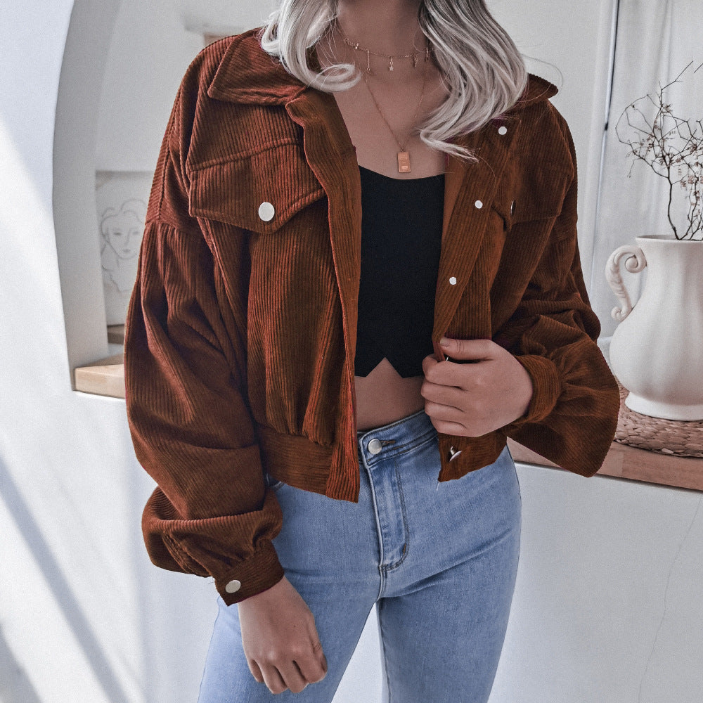 Casual fashion women Turn down neck short jackets
