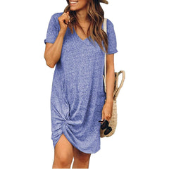 Casual Pure V neck Short sleeve Kink Shift Dresses