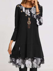 Casual Gored Floral print Round neck Long sleeve Shift Dresses