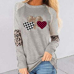 Casual  Heart print Round neck Gored Long sleeve T-Shirts
