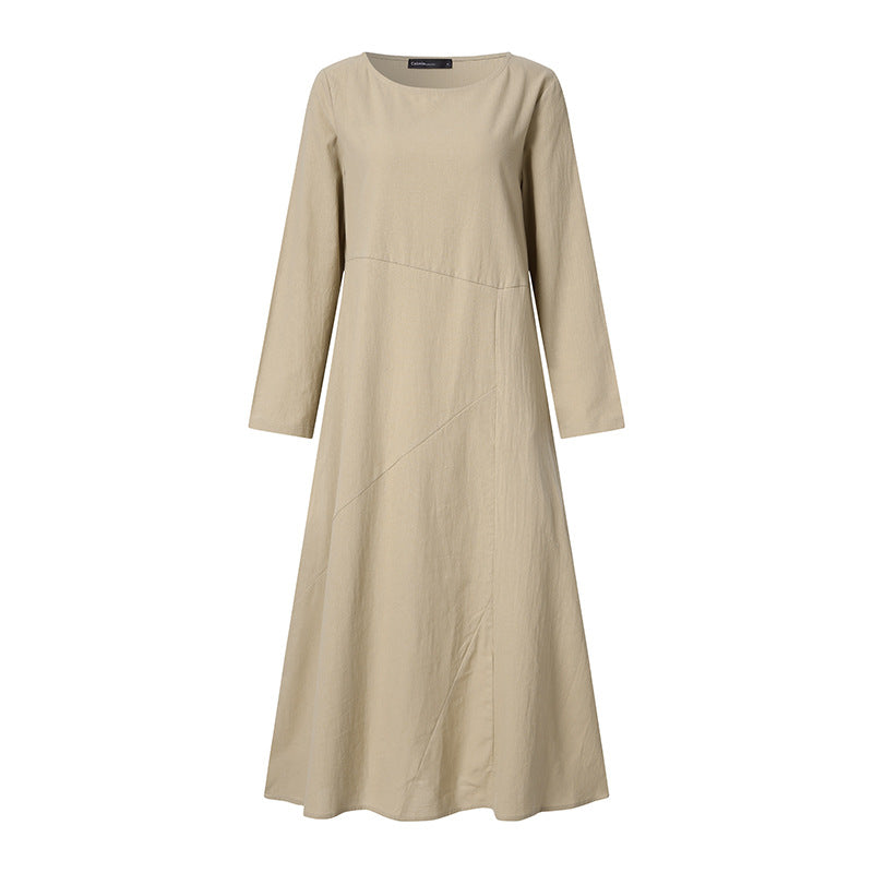 Autumn Cotton blend pullover long sleeve round neck A-line maxi dresses