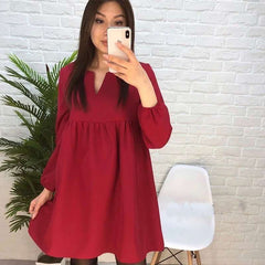 Casual Pure Gored V neck Long sleeve Shift Dresses