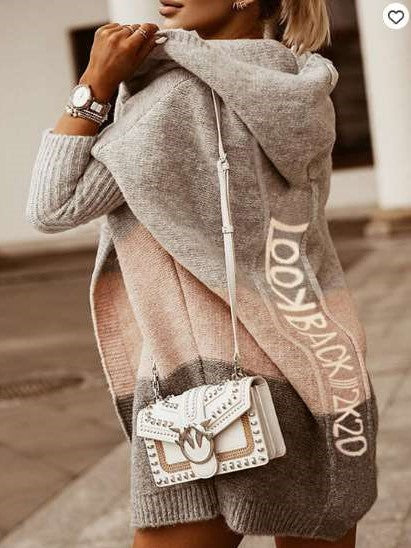 Fashion Casual Gored Word print Knit Hoodie Coats