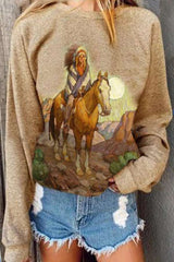 Casual Print Round neck Long sleeve Sweatshirts