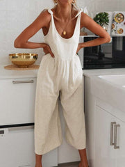 Casual Loose Pure Round neck Sleeveless Jumpsuits