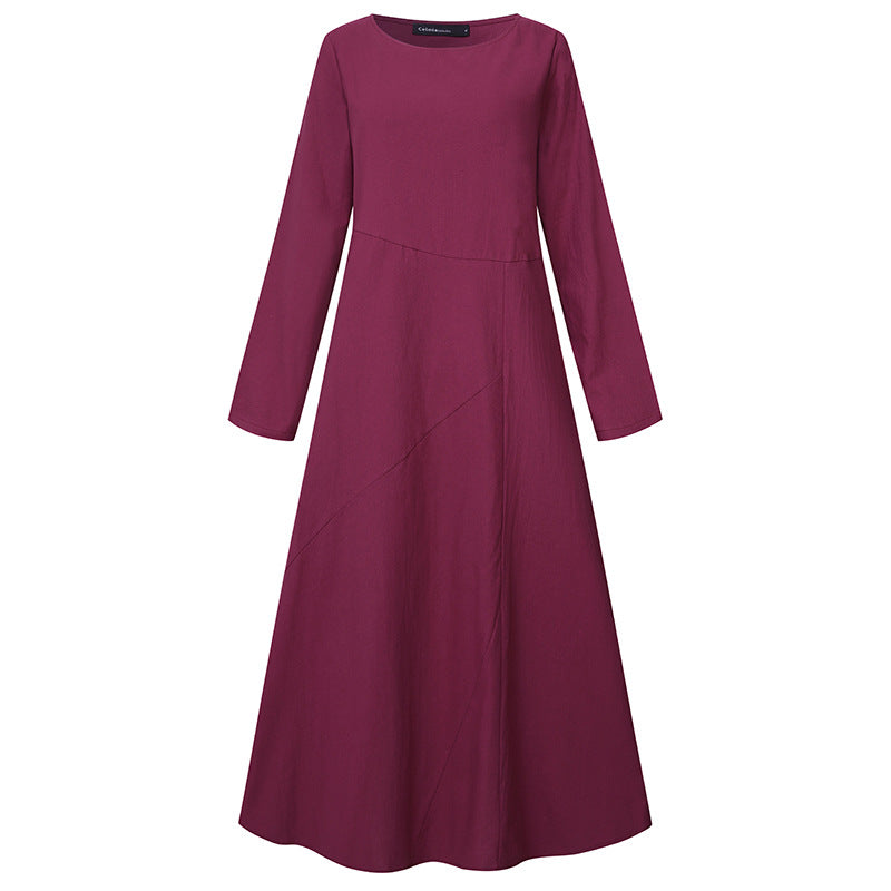 Autumn Cotton blend pullover long sleeve round neck A-line maxi dresses