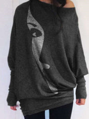 Casual Loose Abstract print Round neck Long sleeve T-Shirts