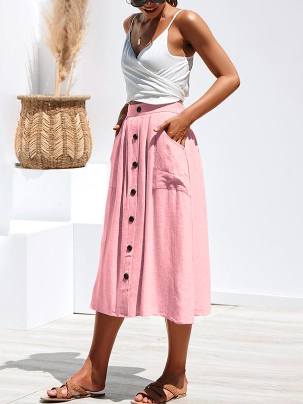 Woman Chic Cotton Long Button Skirts