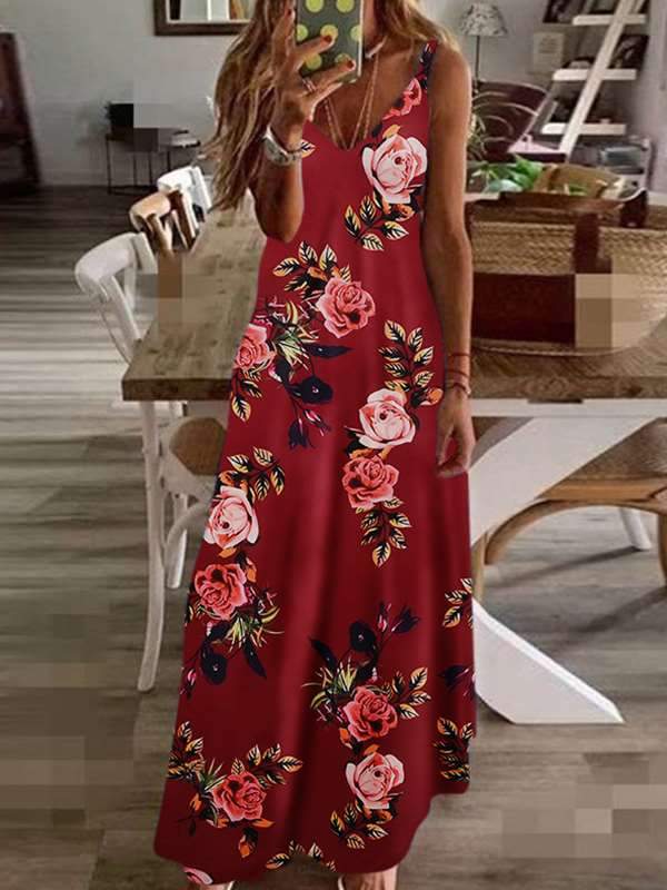 Chic Slim long floral printed halter maxi dresses