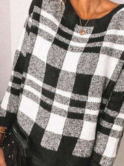 Casual Plaid print Round neck Long sleeve T-Shirts