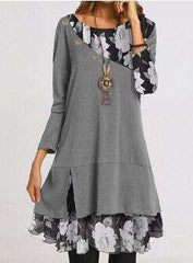 Casual Gored Floral print Round neck Long sleeve Shift Dresses