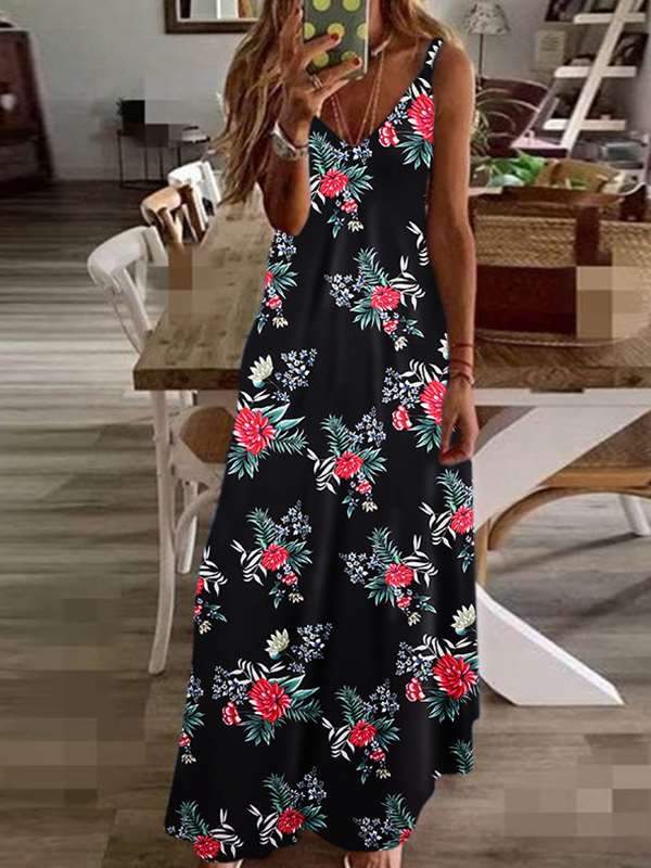 Chic Slim long floral printed halter maxi dresses