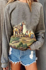 Casual Print Round neck Long sleeve Sweatshirts