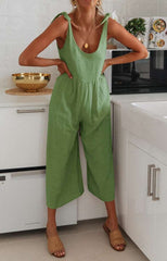 Casual Loose Pure Round neck Sleeveless Jumpsuits