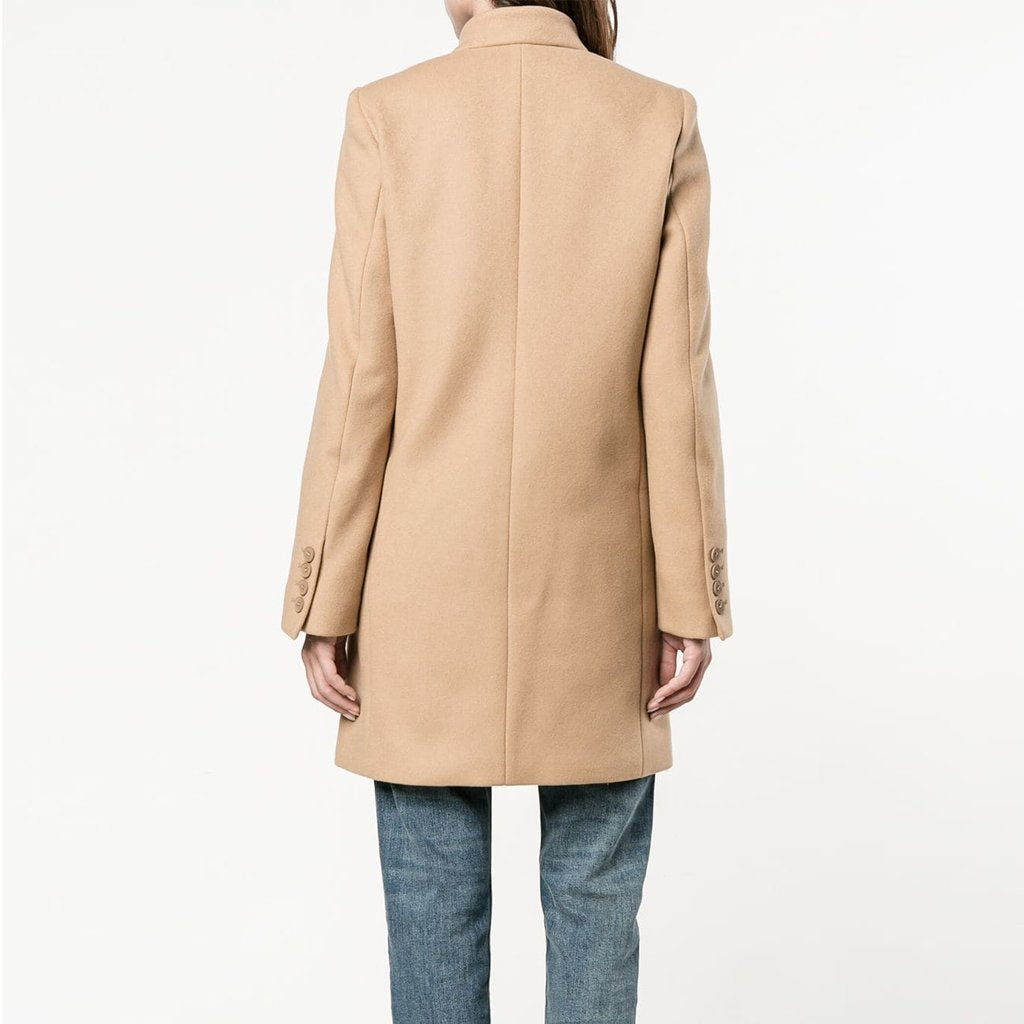 Solid Color Stand-Up Collar Pocket Woman Coat