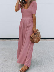 Elegant Daily Plain round neck short sleeve long maxi dresses