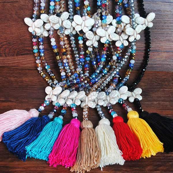 Vintage Casual Crystal Tassel Turquoise Necklaces for Women