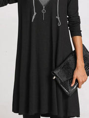 Casual Color Block Tunic V-Neckline A-line Dress