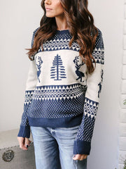 Winter Christmas Geometric Moose Knit Sweater