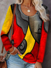 Chic women round neck abstract pprinted colorful long T-shirts