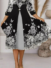 Round neck women elegant three quarter maxi dresses