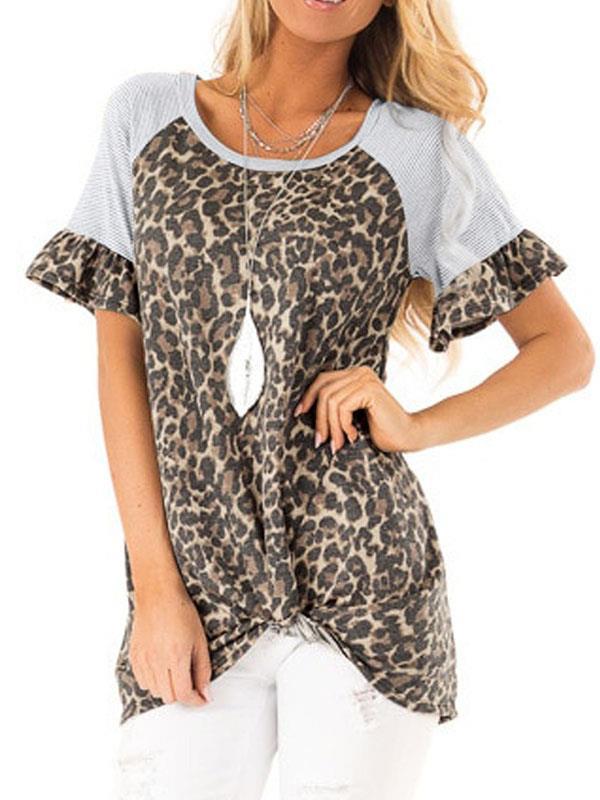 Women leopard printed short sleeve T-shirts