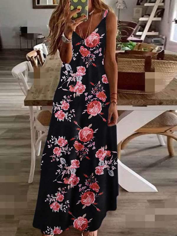 Chic Slim long floral printed halter maxi dresses