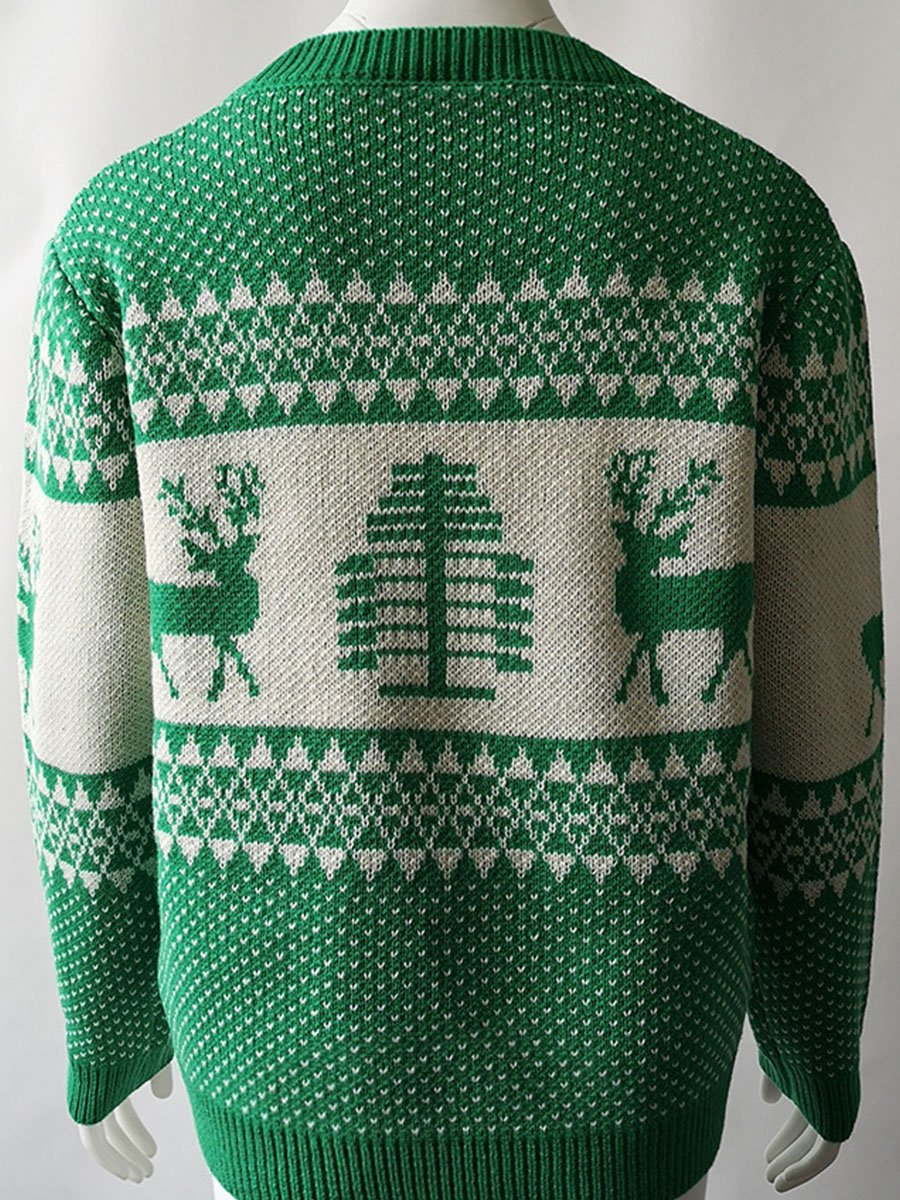 Winter Christmas Geometric Moose Knit Sweater