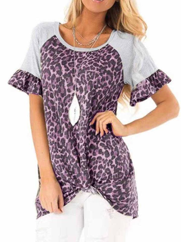 Women leopard printed short sleeve T-shirts