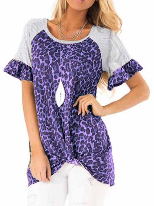 Women leopard printed short sleeve T-shirts