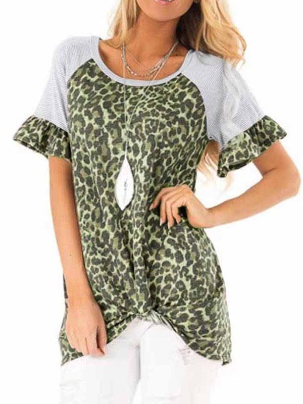 Women leopard printed short sleeve T-shirts