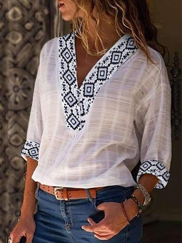 Bohemia Women V neck Long Sleeve Blouses