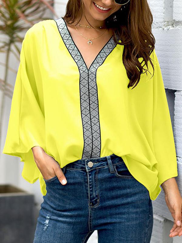 Fashion Pure V neck Gored T-Shirts for Women