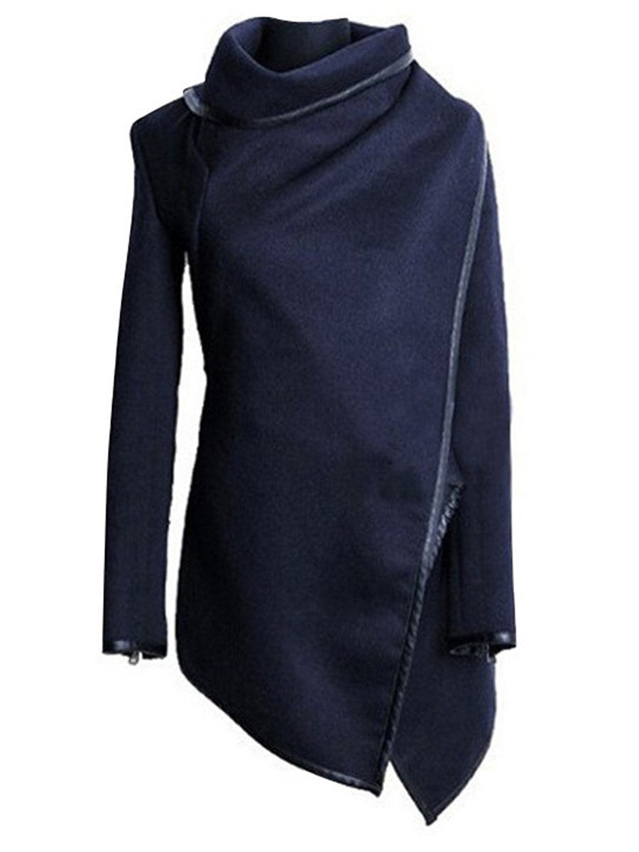 Blue High Neck Front Wrapped Trench Coat