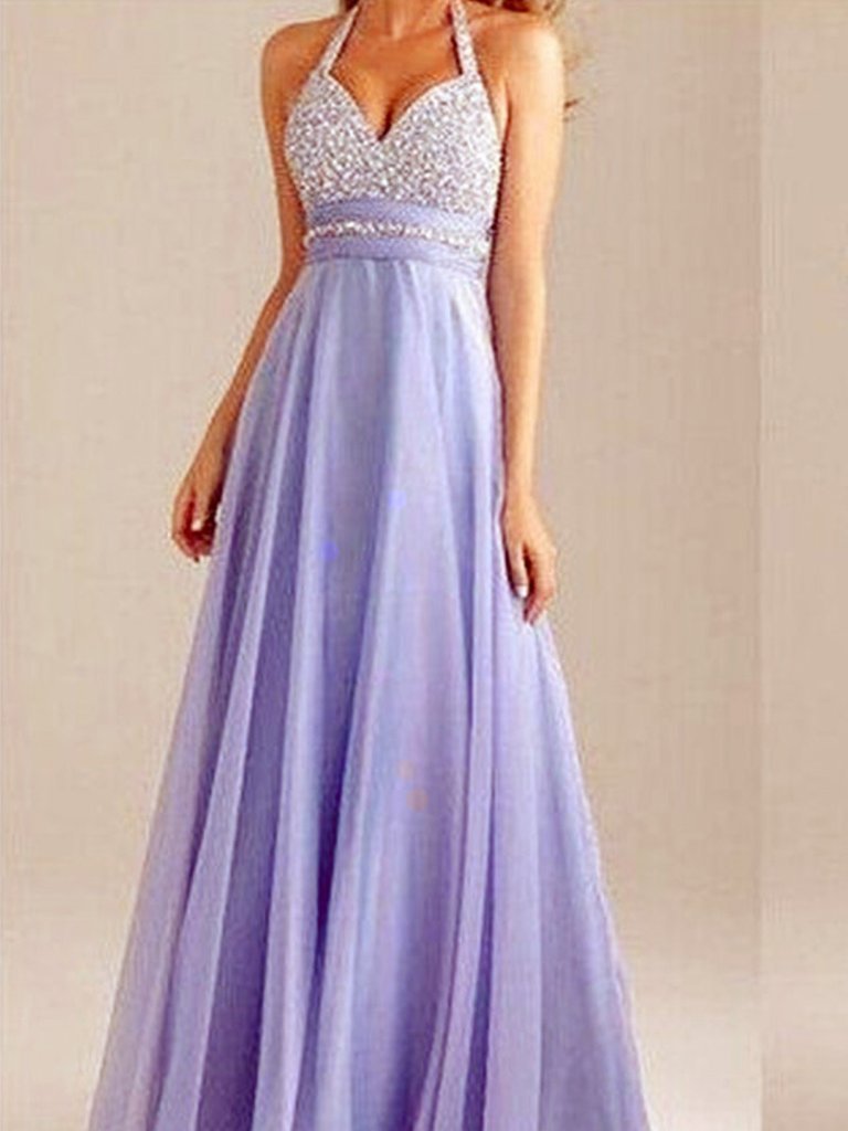 Purple Sexy Halter Beaded Backless Party dress Evening Dress