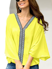 Fashion Pure V neck Gored T-Shirts for Women