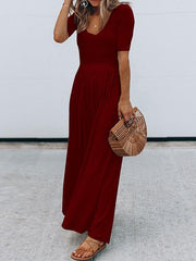 Elegant Daily Plain round neck short sleeve long maxi dresses