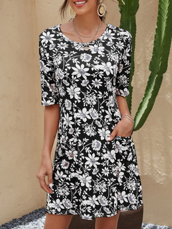 Round neck half sleeve women skater dresses