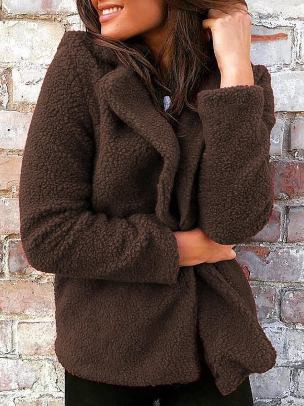 Autumn Winter Turn-down Collar Daily Woman Plush Short Coats